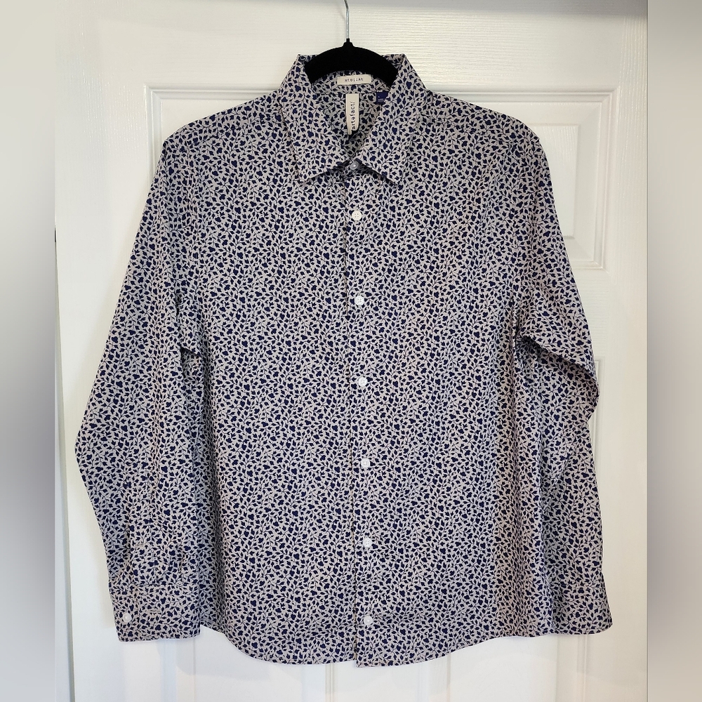 Artefact Stretch Long Sleeve Button Down Shirt | Men's Small | White w/ Blue